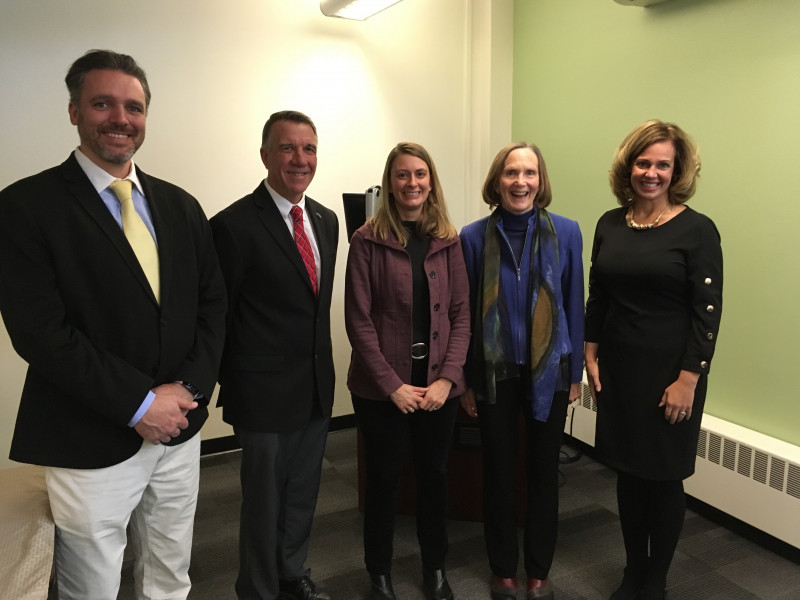 Governor Scott held a press conference at CCV-Montpelier to discuss apprenticeship programs. He was joined by CCV's business and outreach manager Mike Keogh, CCV's associate dean of workforce education Tiffany Keune, CCV president Joyce Judy, and Vermont Department of Labor commissioner Lindsay Kurrle.