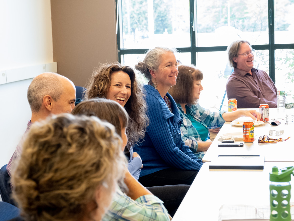 Faculty member Katie Bucci, along with fellow faculty and guests, at last week's CCV-Upper Valley fall semester kick-off event.