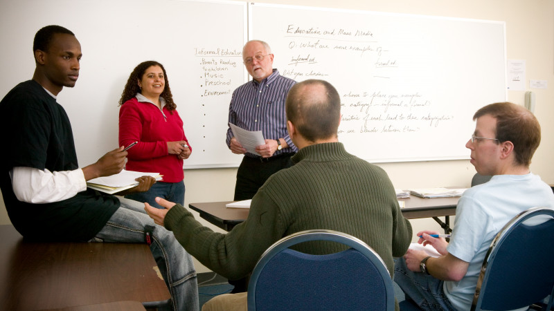 People talking in classroom