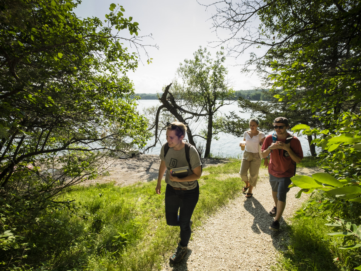 Students hiking during a Natural History of Vermont class